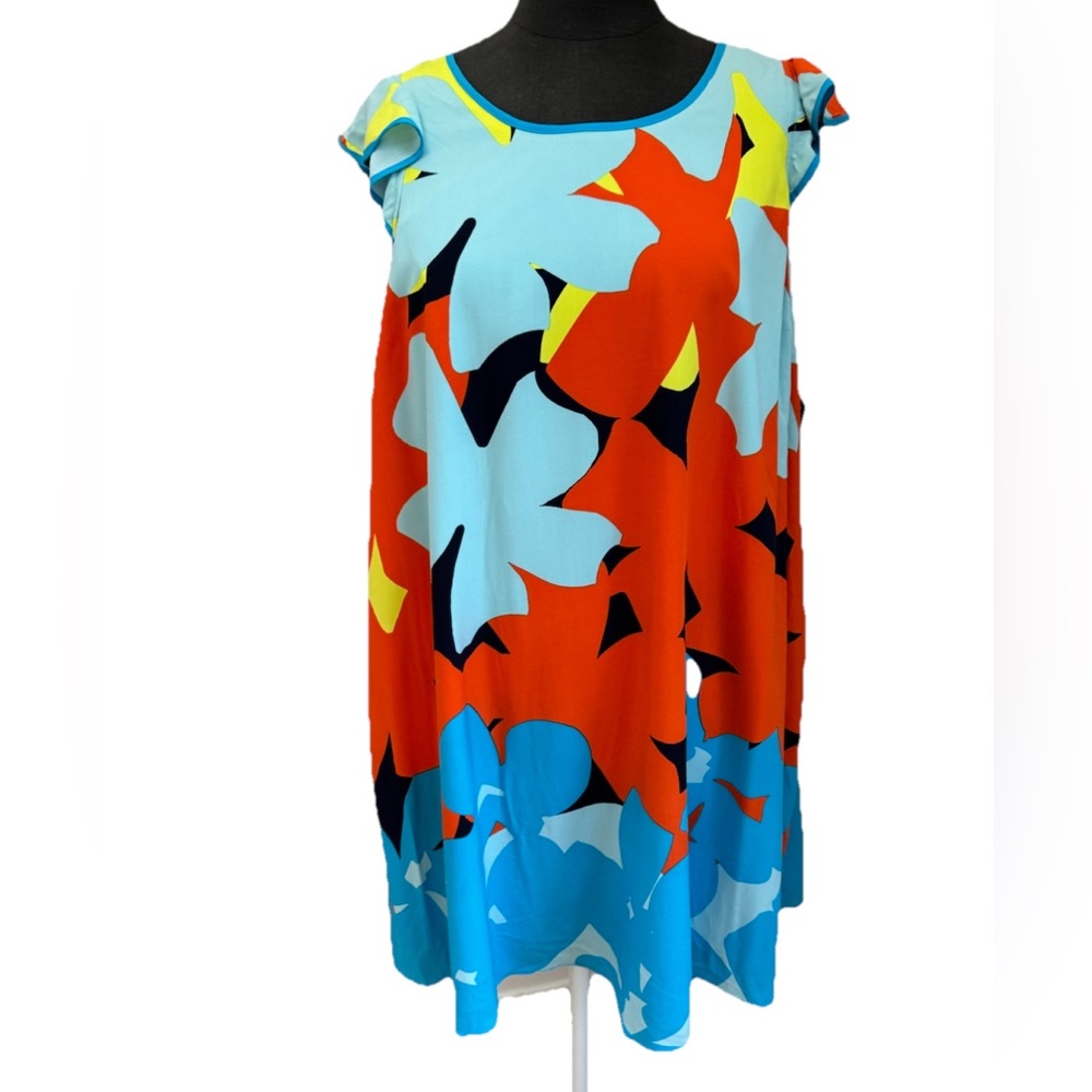 🆕Crown & Ivy A Line Flutter Sleeved Dress “In the Groove” NWT ladies Lg geometri